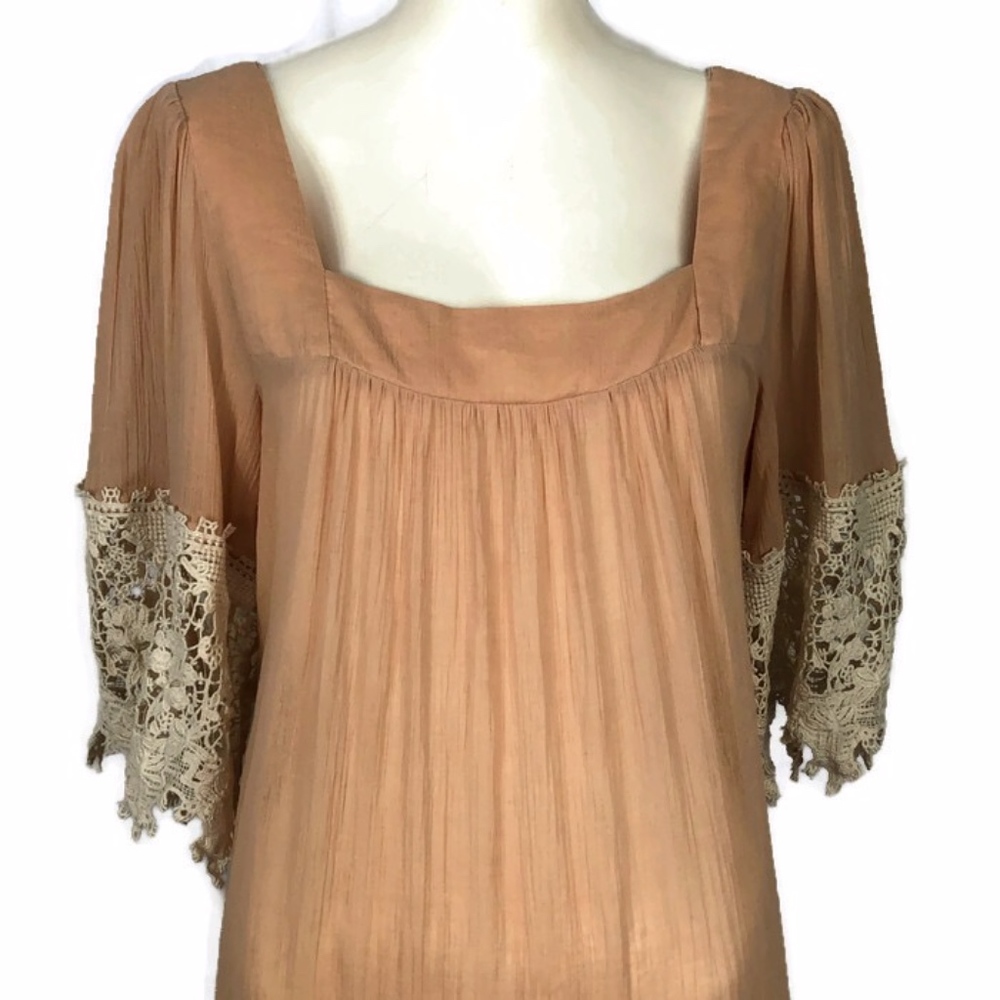 Umgee Dress Lace Hem and Cuff Square Neck M458